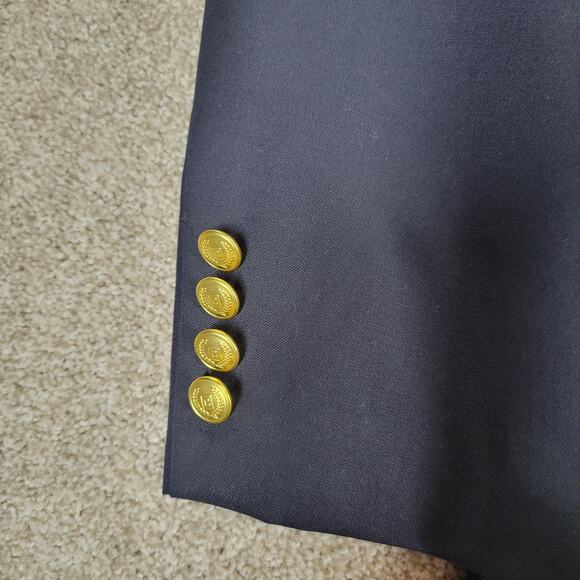 CHAPS Sport Coat Mens 42S Navy Blue Gold Crest Buttons Wool Blend Blazer Jacket - Picture 13 of 14